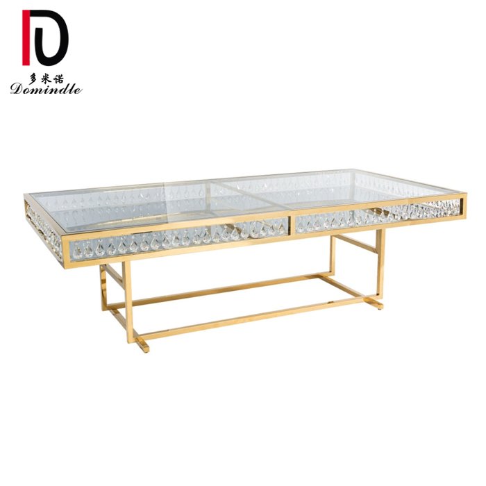 dominate stainless steel wedding crystal dining table mirror glass top