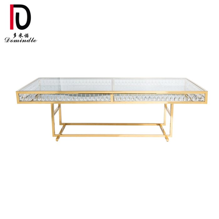 dominate stainless steel wedding crystal dining table mirror glass top