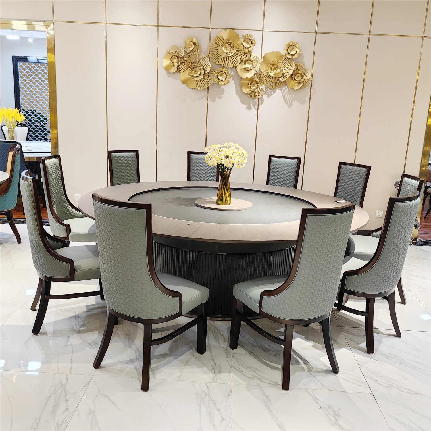 Professional Manufacturer Hotel Dining Room Indoor Wooden Dining Room Furniture Electric Rotating Dining Table and Chair