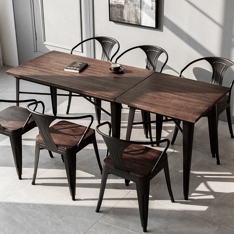 Scandinavian simple industrial style solid wood and iron dining room table and chair set for two and four people