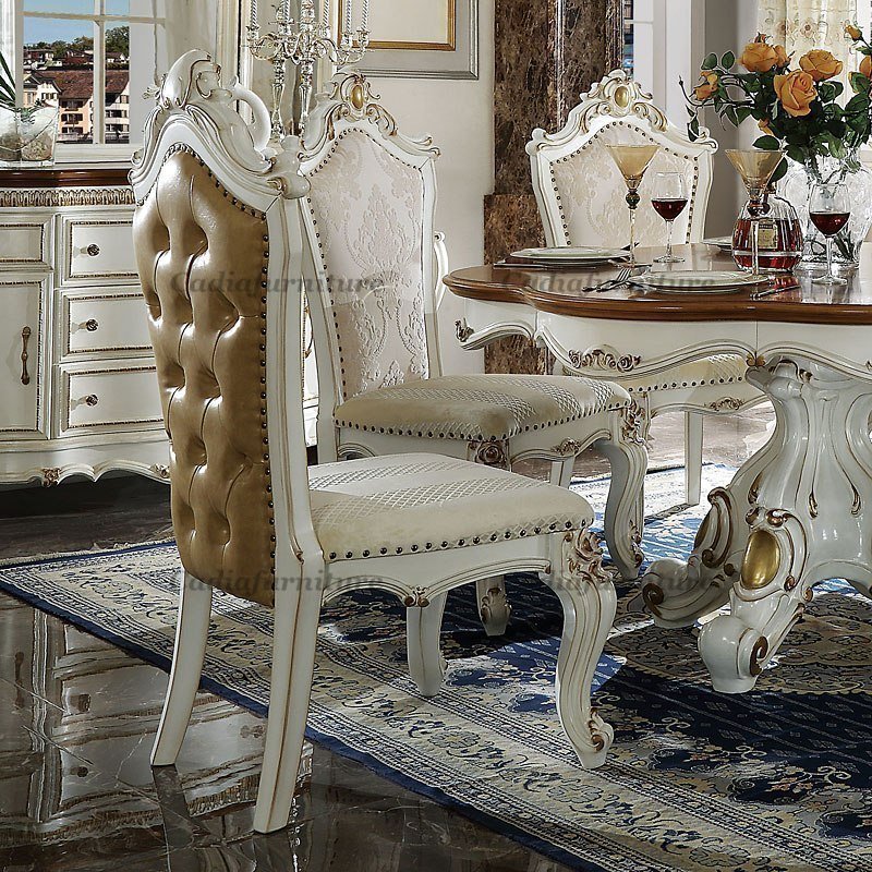 European Style Wooden Luxurious Dining Room Sets Heavy Carved Royal Dining Table Set 8 Chairs