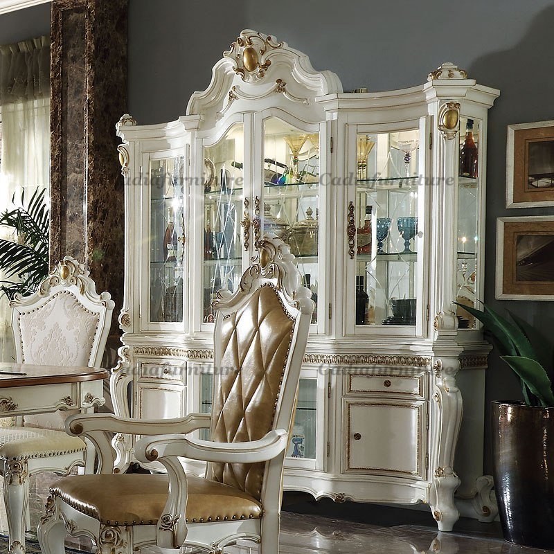 European Style Wooden Luxurious Dining Room Sets Heavy Carved Royal Dining Table Set 8 Chairs