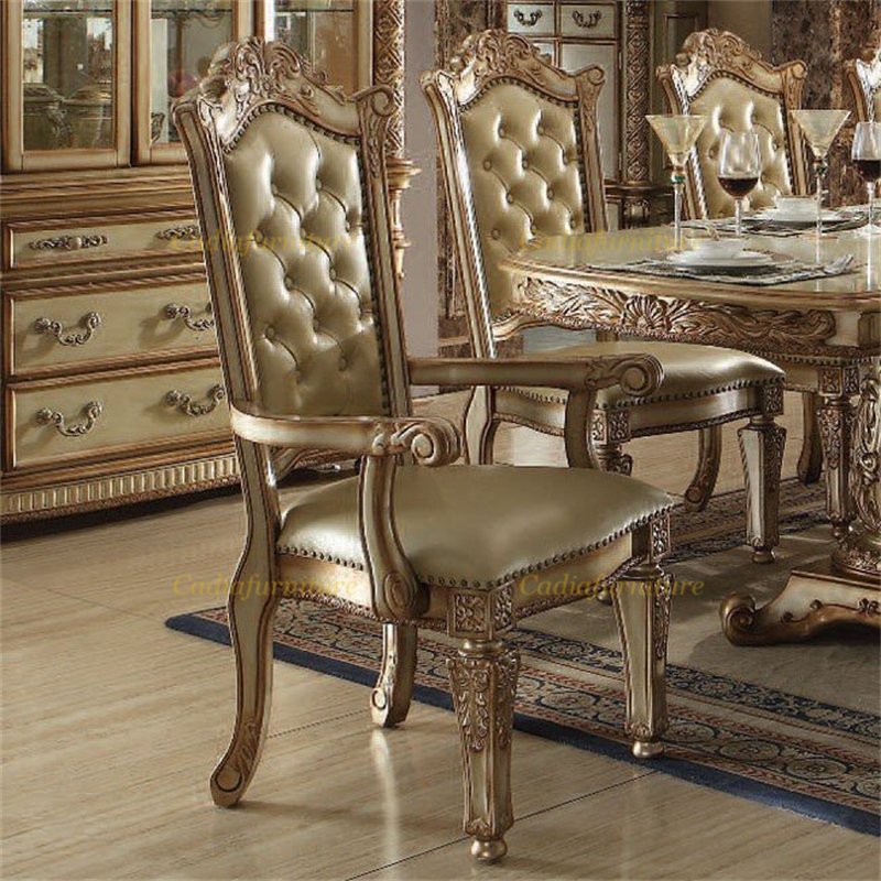European Style Wooden Luxurious Dining Room Sets Heavy Carved Royal Dining Table Set 8 Chairs