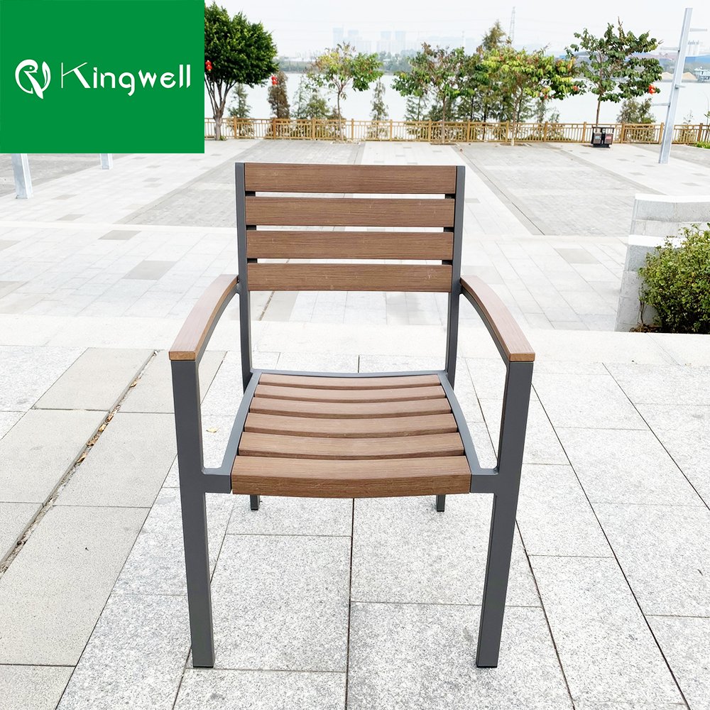 Cafe Furniture Dining Set Outdoor Restaurant Aluminum Dining Table Set Plastic Wood Top Garden 4 chairs Sets For Hotel