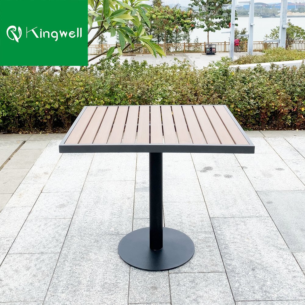 Cafe Furniture Dining Set Outdoor Restaurant Aluminum Dining Table Set Plastic Wood Top Garden 4 chairs Sets For Hotel
