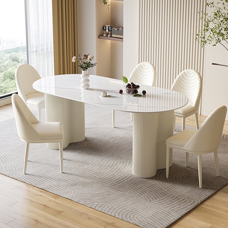 Nordic Modern Dining Room Furniture Cream Wind Table Oval Rock Plate Dining Table And Chair Set