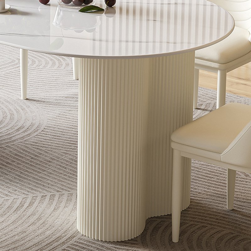 Nordic Modern Dining Room Furniture Cream Wind Table Oval Rock Plate Dining Table And Chair Set