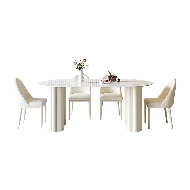 Nordic Modern Dining Room Furniture Cream Wind Table Oval Rock Plate Dining Table And Chair Set