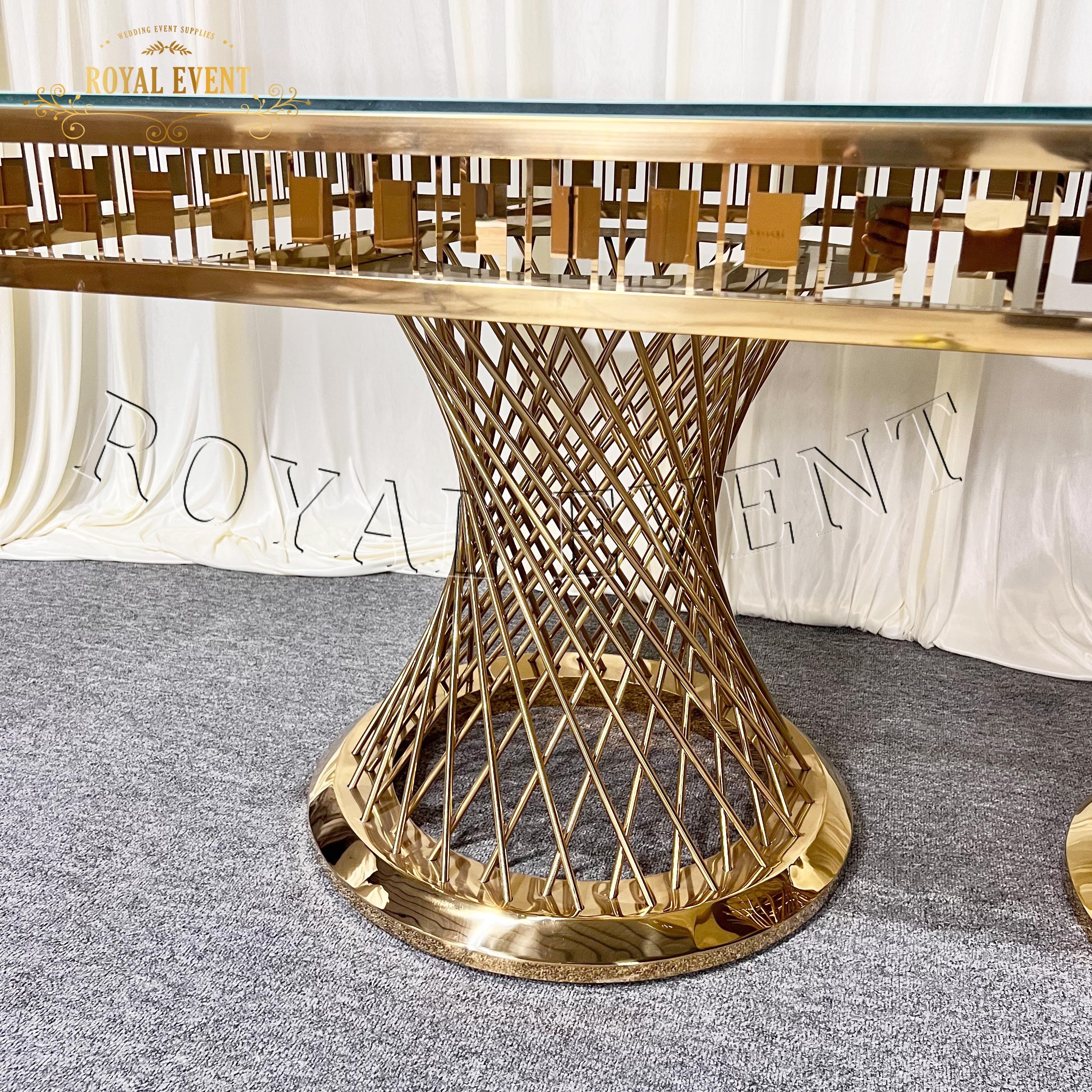 Luxury design Elegant Wedding table Restaurant furniture Stainless Steel dining Table for events glass rectangual Dining Table