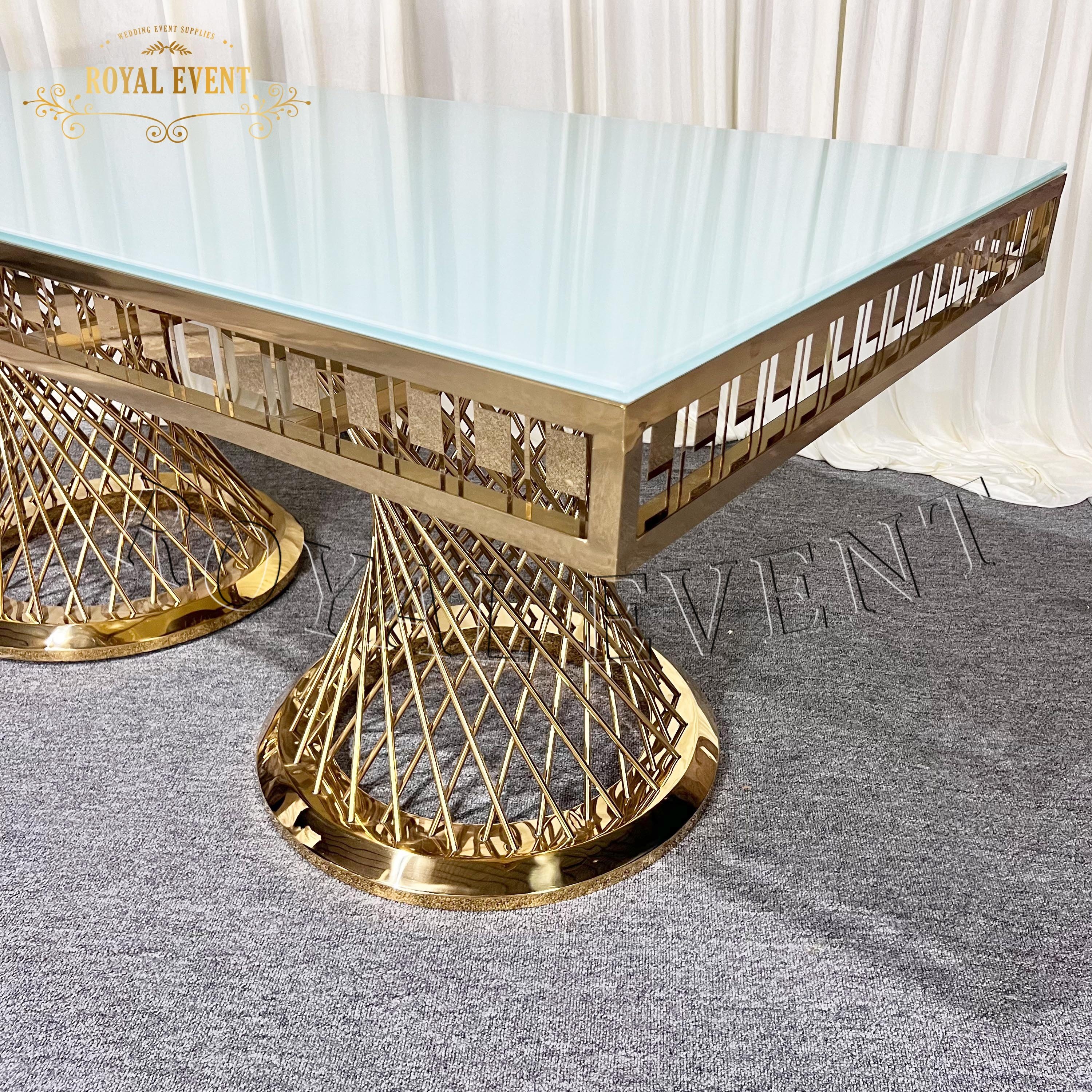 Luxury design Elegant Wedding table Restaurant furniture Stainless Steel dining Table for events glass rectangual Dining Table