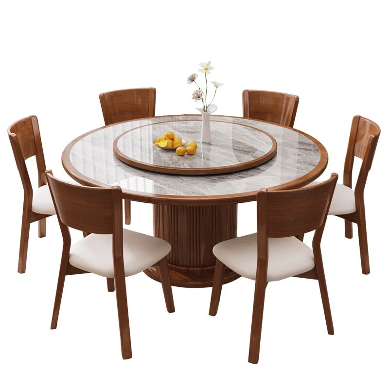 Solid wood rock plate dining table and chair combination modern simple home round table small flat round dining table