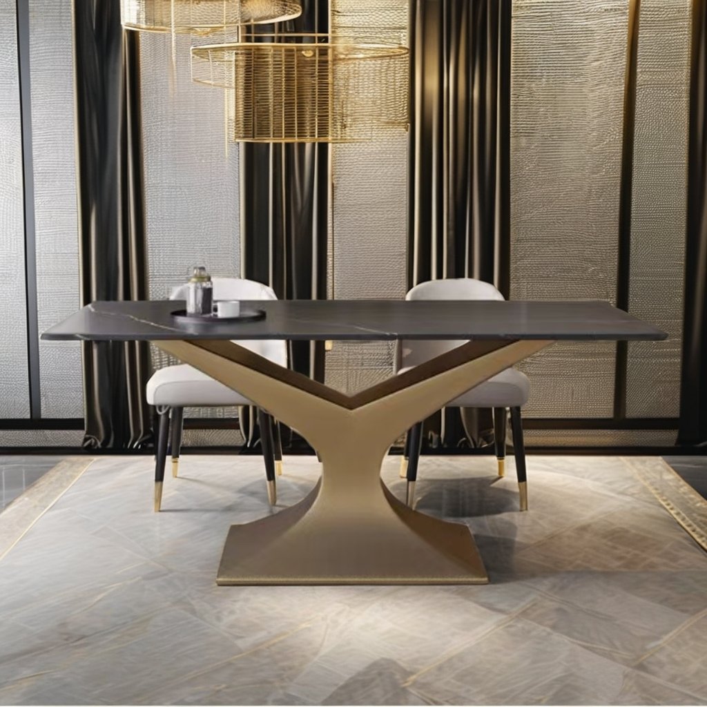 Factory Cheap Price Stainless Steel Leg Dining Table Set Slate Dinning Table With Chairs Unique Vein Kitchen Plate Table