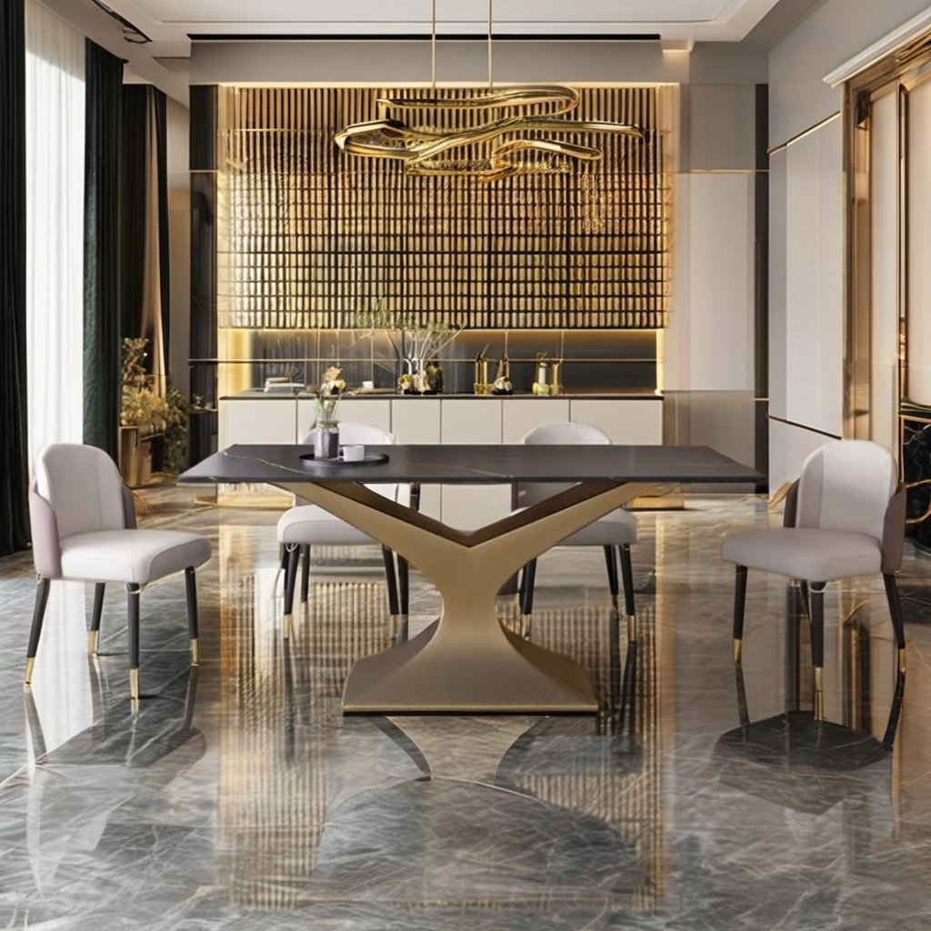 Factory Cheap Price Stainless Steel Leg Dining Table Set Slate Dinning Table With Chairs Unique Vein Kitchen Plate Table