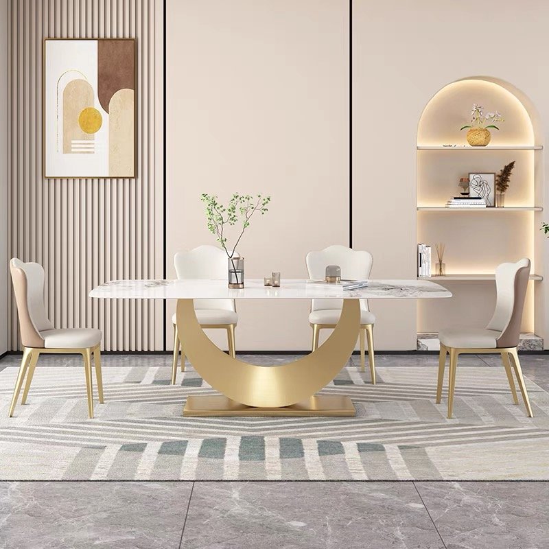 Factory Cheap Price Stainless Steel Leg Dining Table Set Slate Dinning Table With Chairs Unique Vein Kitchen Plate Table