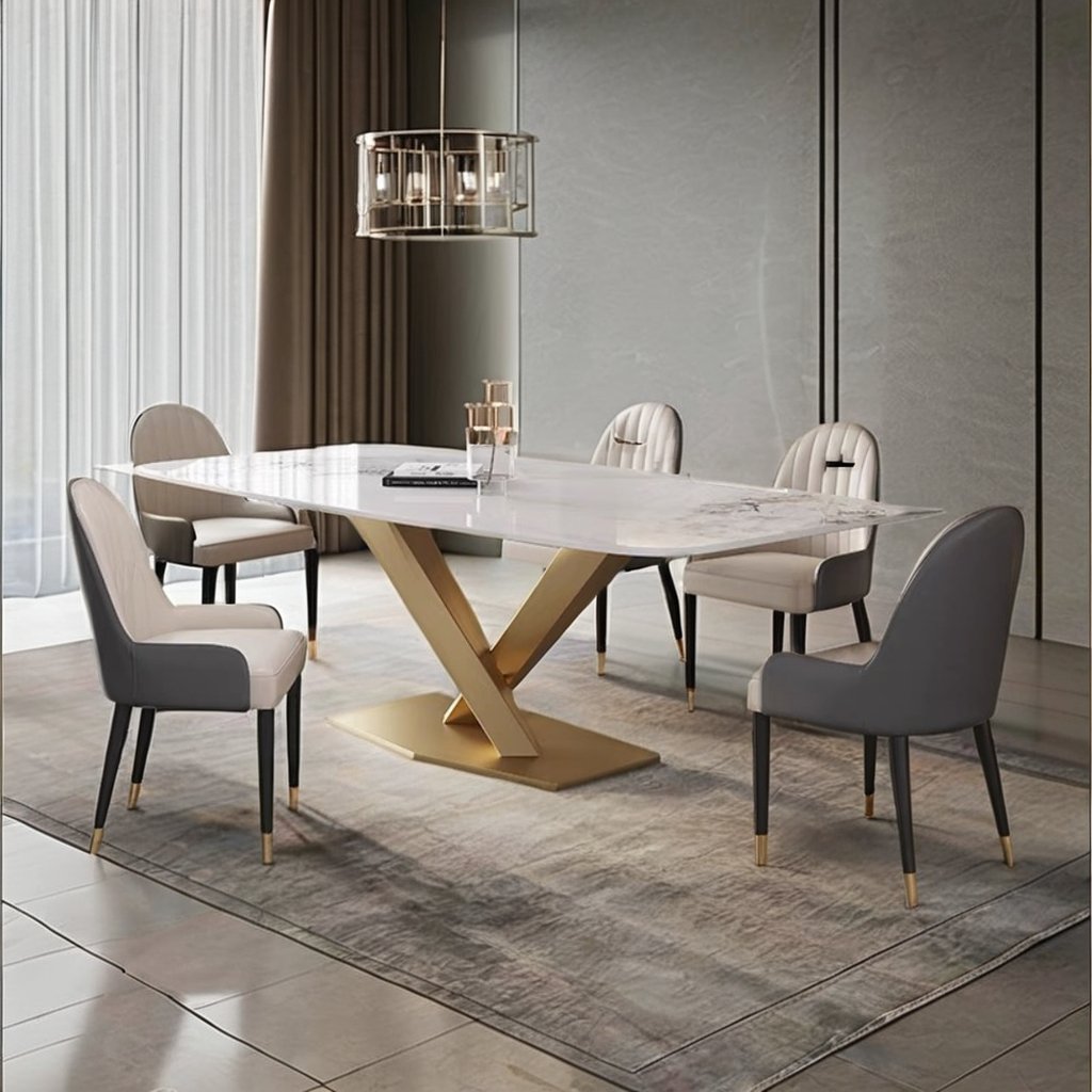 Factory Cheap Price Stainless Steel Leg Dining Table Set Slate Dinning Table With Chairs Unique Vein Kitchen Plate Table