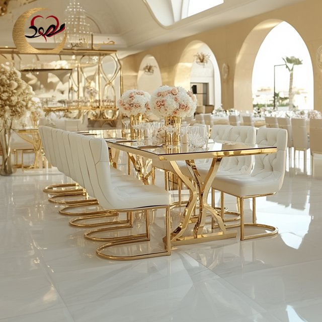 Luxurious stainless steel modern complete dining table set