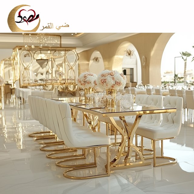 Luxurious stainless steel modern complete dining table set