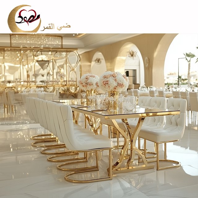 Luxurious stainless steel modern complete dining table set