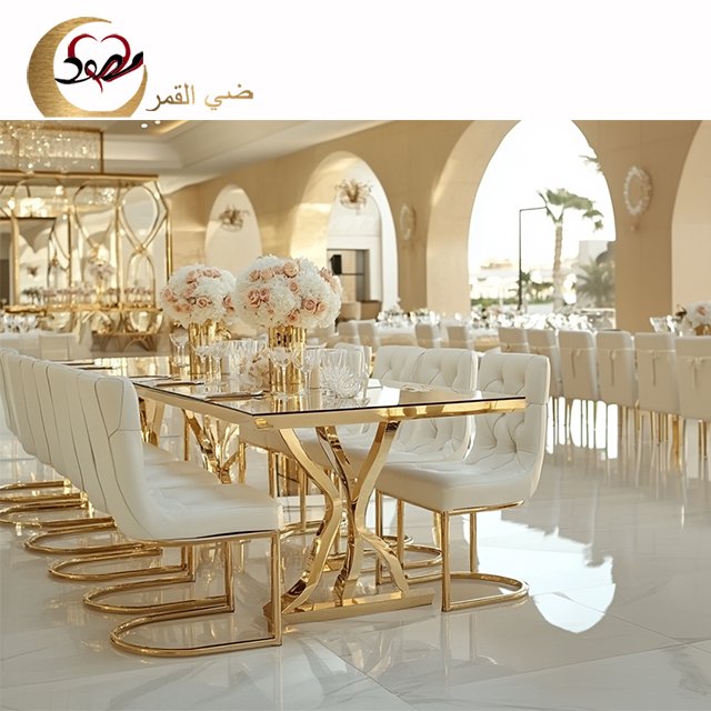 Luxurious stainless steel modern complete dining table set