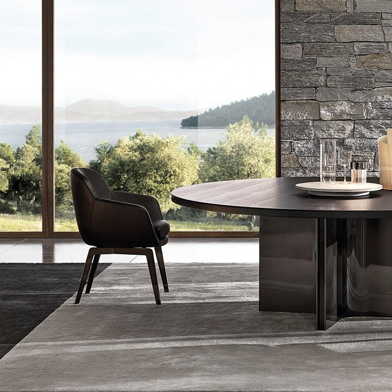 Italian minimalist coffee shop leisure armchair solid wood leg velvet fabric hotel restaurant dining table and chair