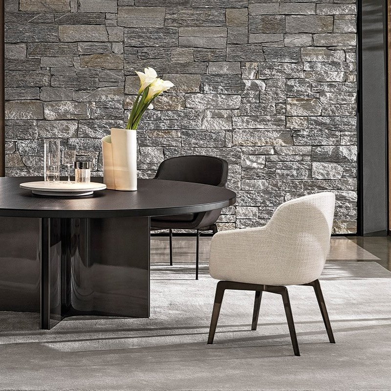 Italian minimalist coffee shop leisure armchair solid wood leg velvet fabric hotel restaurant dining table and chair