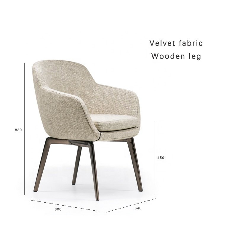 Italian minimalist coffee shop leisure armchair solid wood leg velvet fabric hotel restaurant dining table and chair