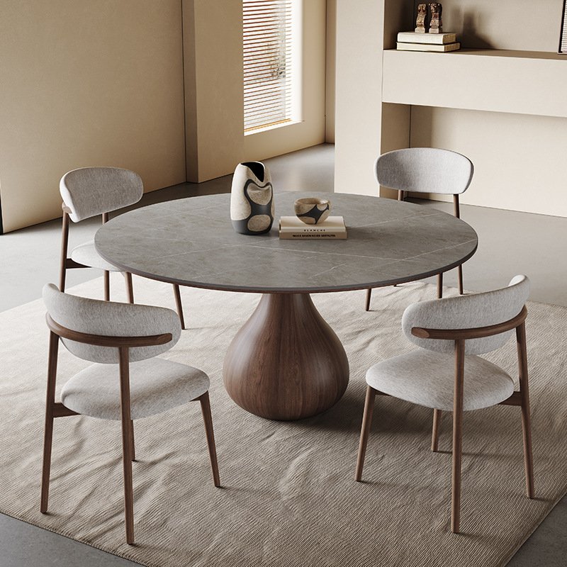 Italian solid wood round table with turntable modern simple home high-end retro surprise quiet wind dining table and chair