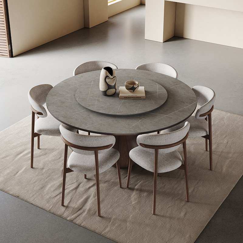 Italian solid wood round table with turntable modern simple home high-end retro surprise quiet wind dining table and chair