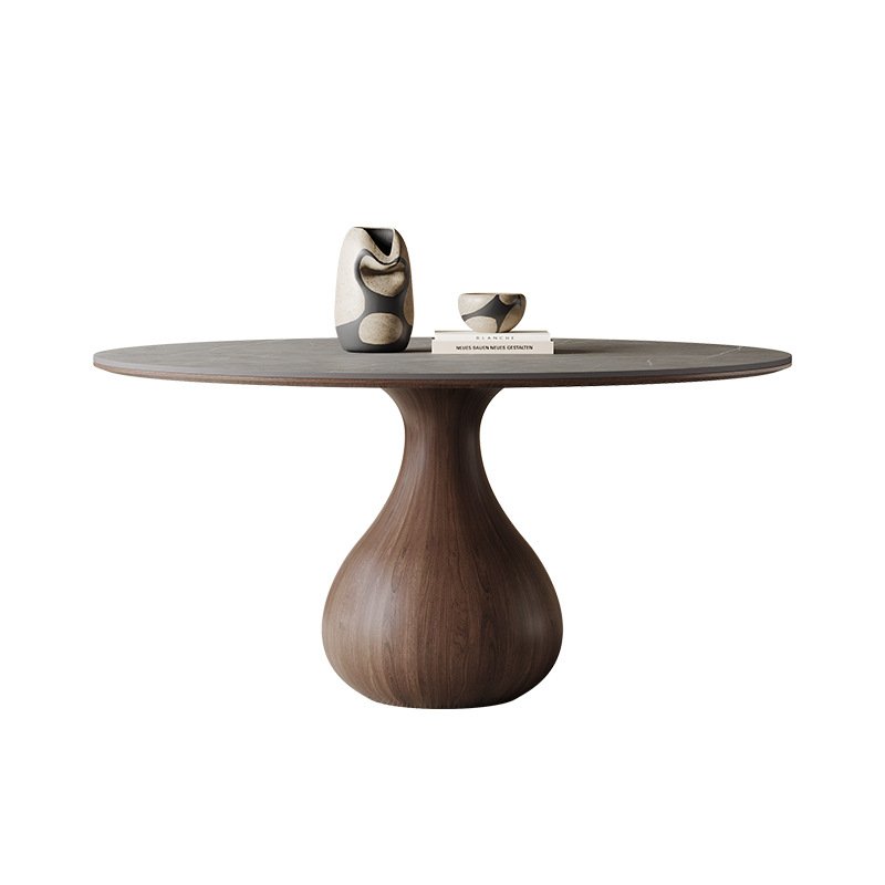 Italian solid wood round table with turntable modern simple home high-end retro surprise quiet wind dining table and chair