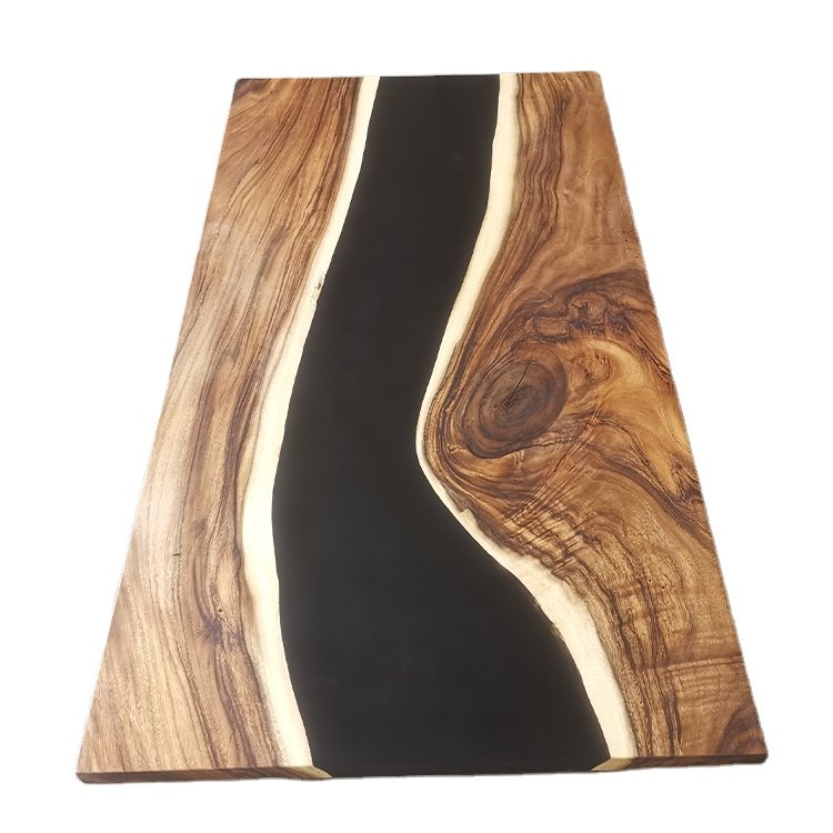 Hot home office hotel live edge solid wood epoxy slab table black river epoxy resin wood table top