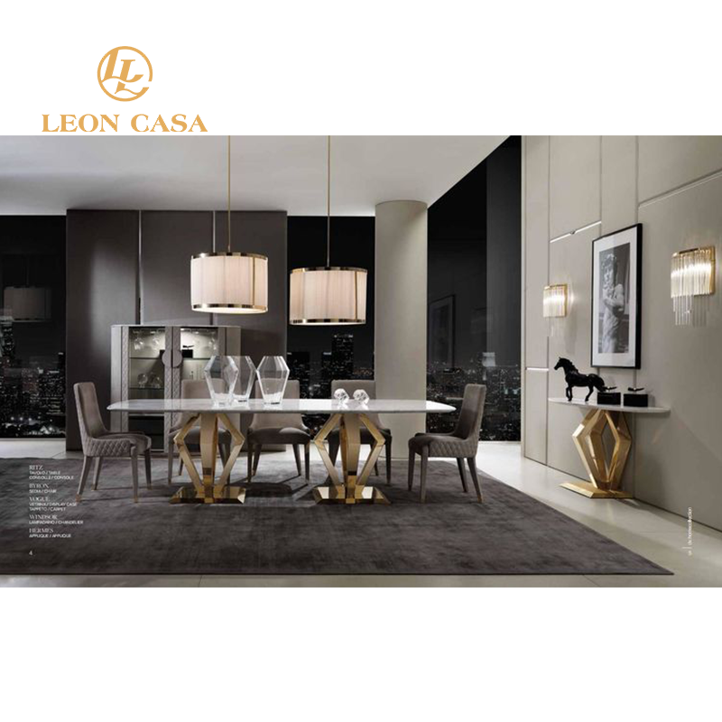 Light luxury dining room funiture contemporary rectangular 8 seaters marble dining table set