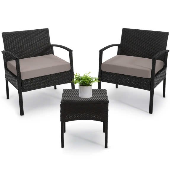 Ready To Ship Outdoor Furniture Uv Protection Rattan Dining Table Chair Carton Packaging Diana Set 3Pcs Phu Linh Wholesaler