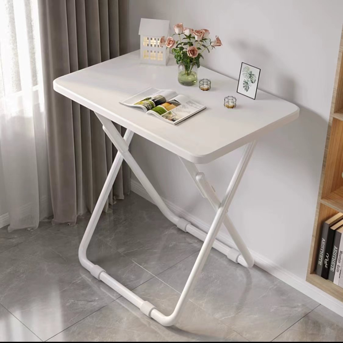 Shaohua factory supply cheap hot sale Small Portable folding wooden top metal leg MDF dining table
