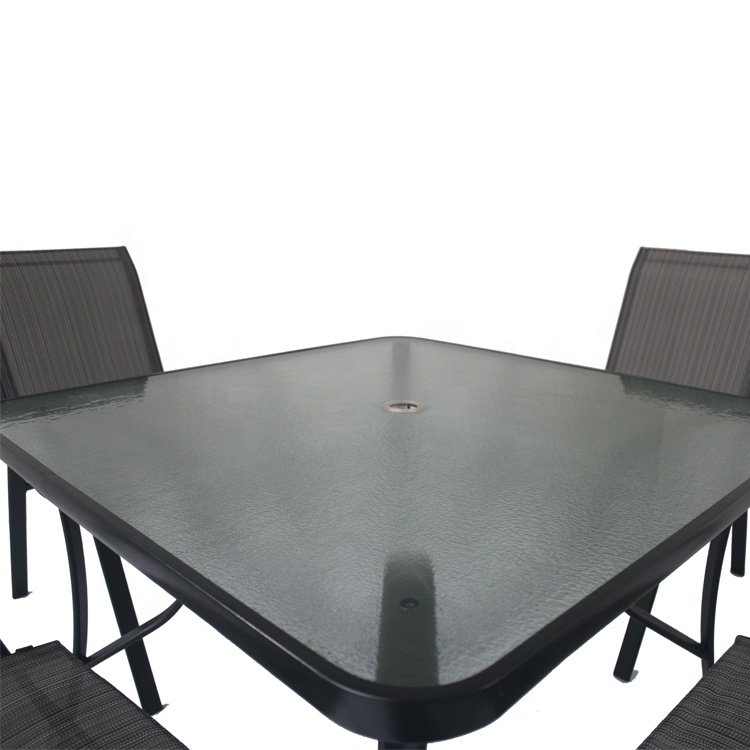 Modern Classic 40\" Square Tempered Glass Dining Table with Iron Frame round Outdoor Garden Set Furniture Patio Classic Stylish