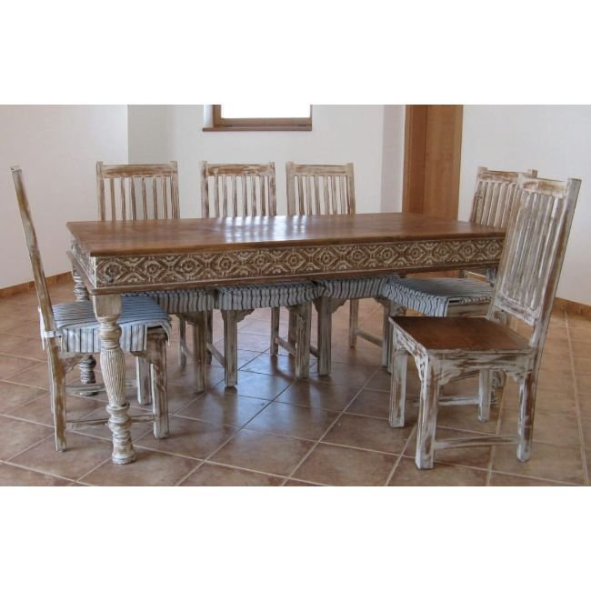 High Quality Indian Jodhpur Hotel Room Resort Restaurant Solid Teak Wood Furniture Dining Set