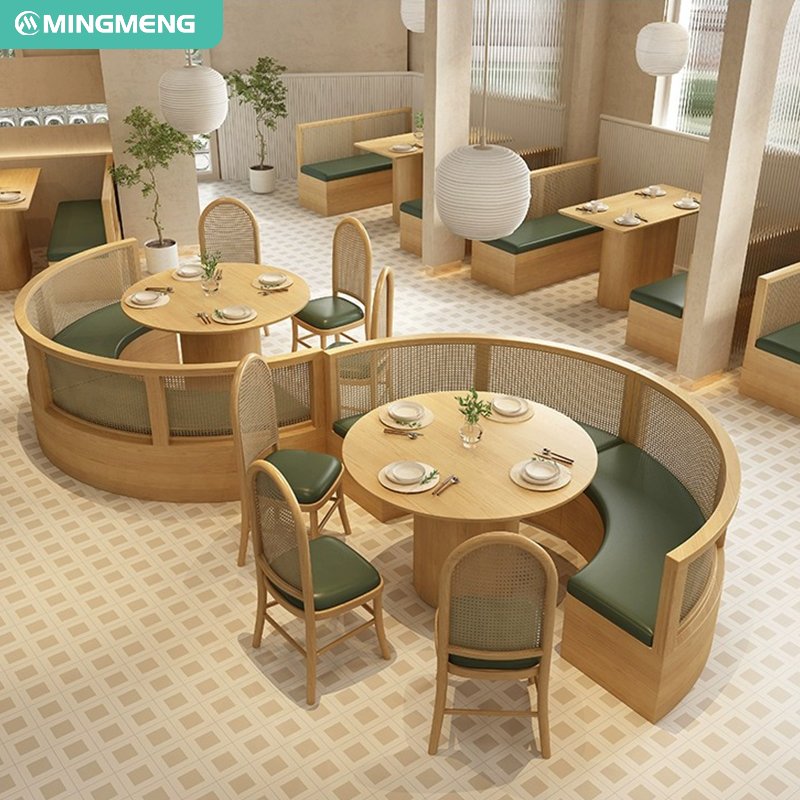 China Factory Cafe Coffee Shop Tables and Chairs Wooden Restaurant Furniture Dining Table Set Modern Booth Seat Sofa for Hotel