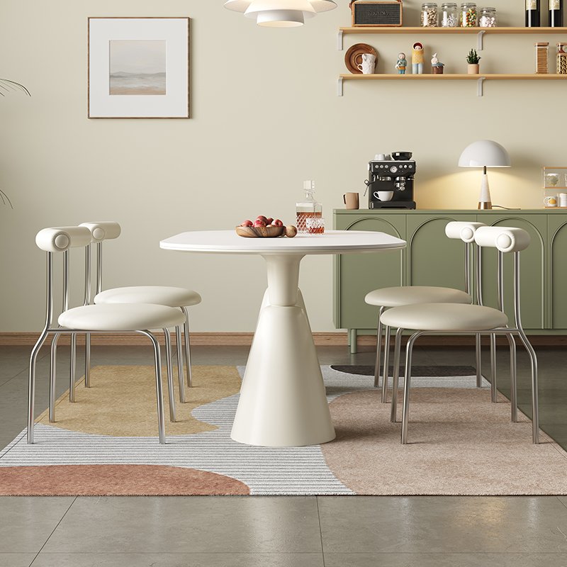 French cream wind rock plate dining table rectangular home dining table Holy Grail table and chair combination