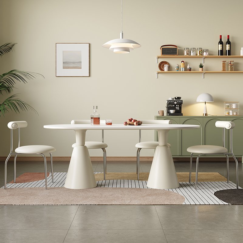 French cream wind rock plate dining table rectangular home dining table Holy Grail table and chair combination