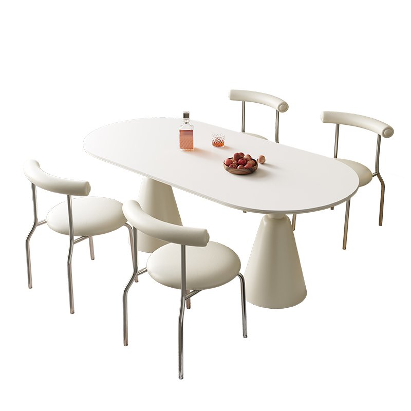 French cream wind rock plate dining table rectangular home dining table Holy Grail table and chair combination