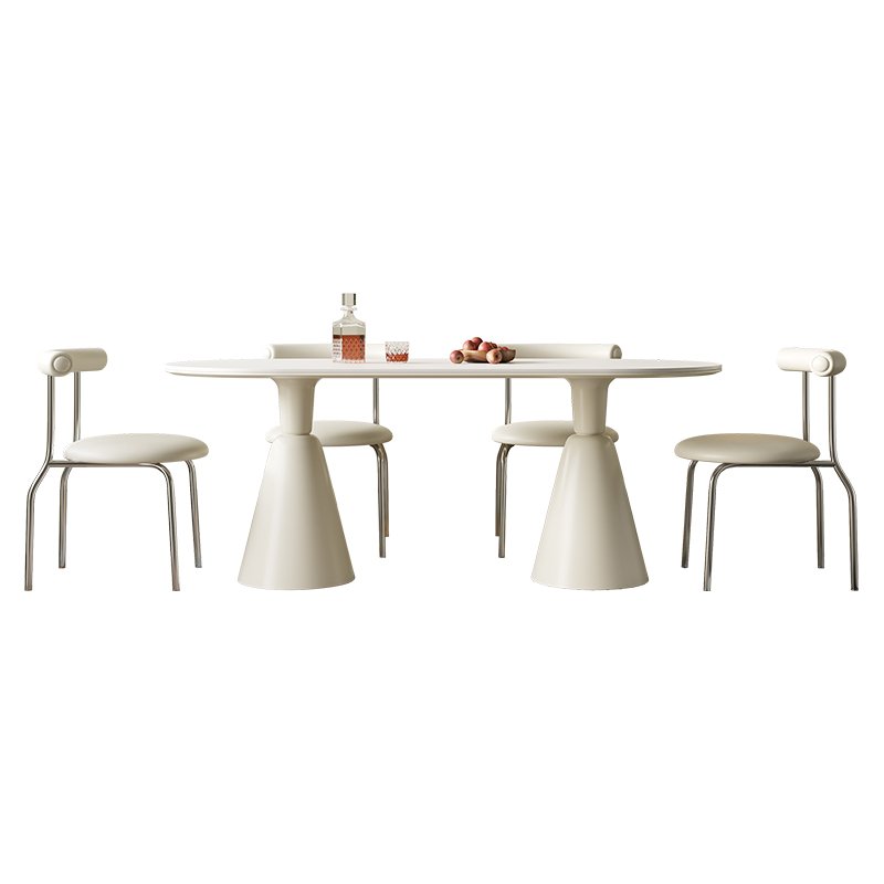 French cream wind rock plate dining table rectangular home dining table Holy Grail table and chair combination