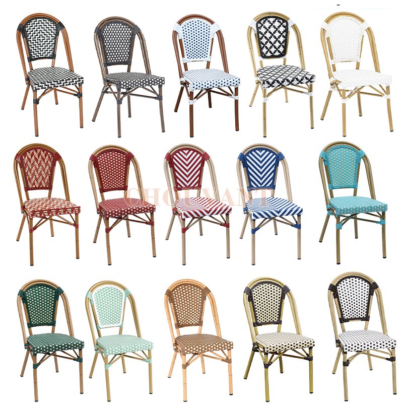 European outdoor restaurant french bistro rattan aluminum arm chairs