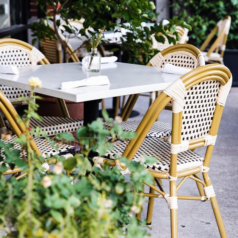European outdoor restaurant french bistro rattan aluminum arm chairs