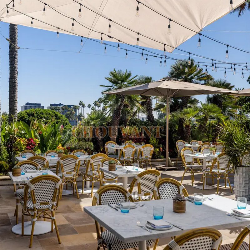 European outdoor restaurant french bistro rattan aluminum arm chairs