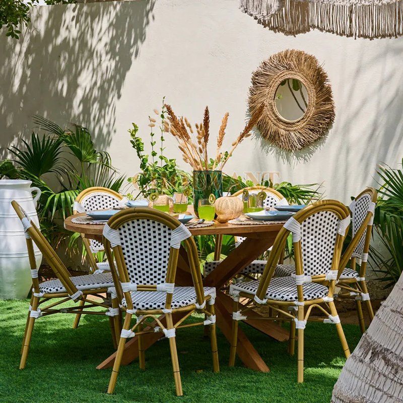 European outdoor restaurant french bistro rattan aluminum arm chairs