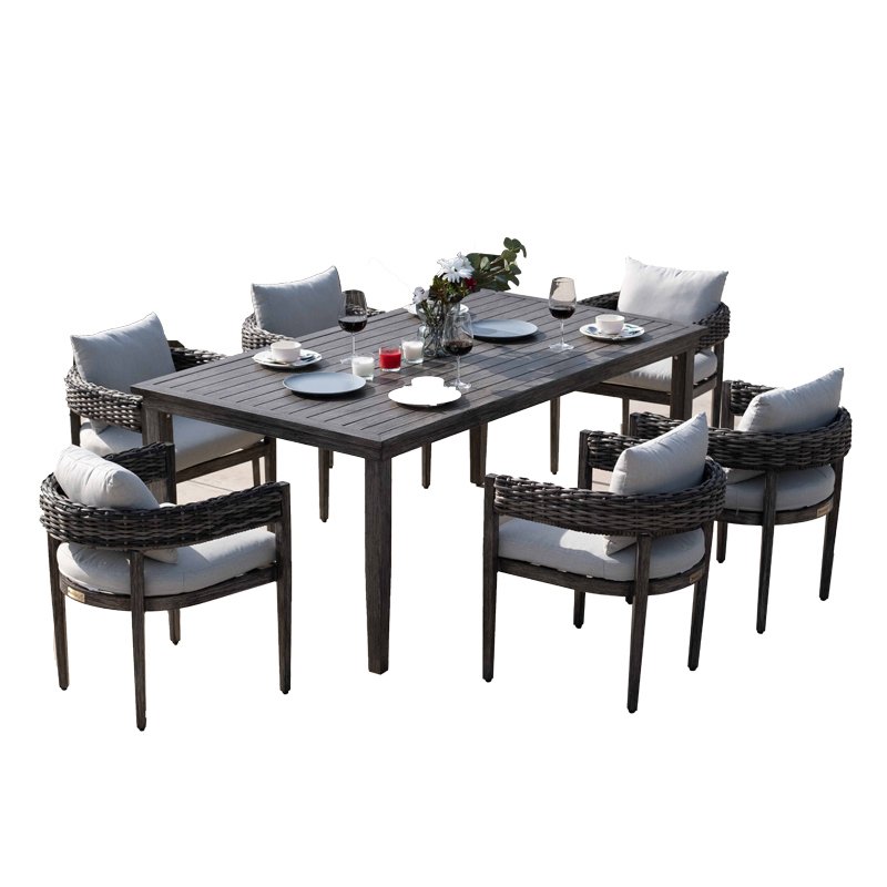 Factory sale comfortable outdoor dining sets 4-6 peoplepatio garden furniture PE wicker rattan dining table and chair set