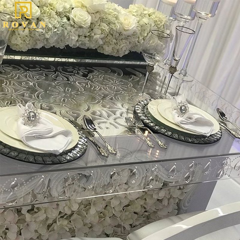 French style clear acrylic rectangle banquet glass mirror dining table for wedding or event