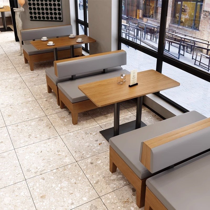 Contemporary Restaurant Furniture Wood Frame Dining Table and Chairs Dining Booth Seating Bench Sofa for Cafe Hotel Bar