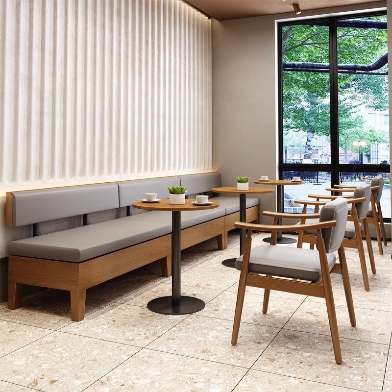 Contemporary Restaurant Furniture Wood Frame Dining Table and Chairs Dining Booth Seating Bench Sofa for Cafe Hotel Bar