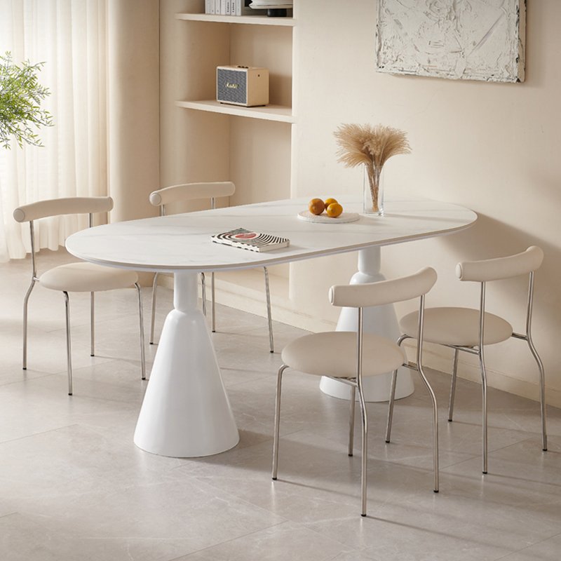 Nordic Style Oval Shape Modern Design House Cream White Dinning Table Light Luxury 6 Seater French Dining Table