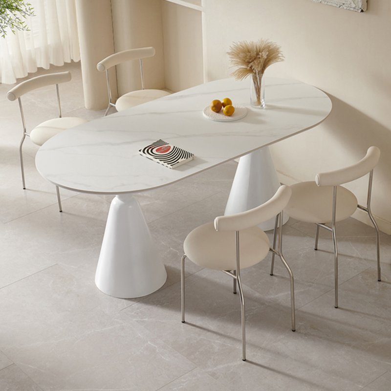 Nordic Style Oval Shape Modern Design House Cream White Dinning Table Light Luxury 6 Seater French Dining Table